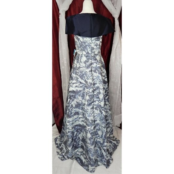 KAY UNGER KIANA Formal Dress Maxi GOWN POCKETS JACQUARD BLUE SPARKLE Size 4 - Picture 8 of 10